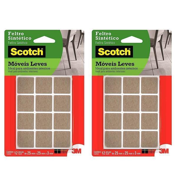 Imagem de Kit2 Feltro Adesivo Cadeira Sofá Quadrado Scotch 3M 25Mm 12U Marrom