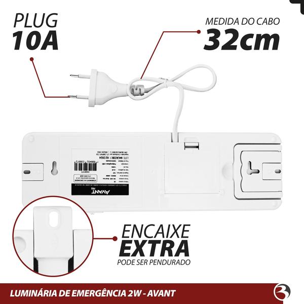 Imagem de Kit2 Luminária Emergência Barra 30 Leds 2w 110v/220v 180lm 6000k - Avant