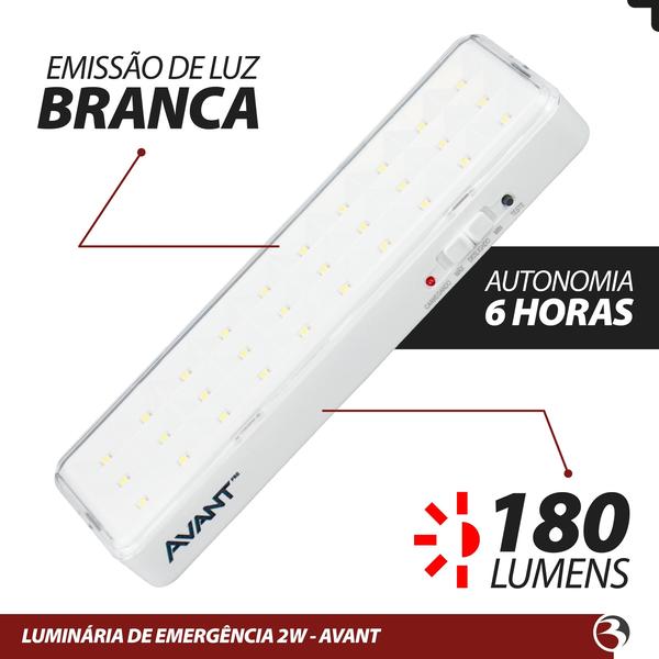 Imagem de Kit3 Luminária Emergência Barra 30 Leds 2w 110v/220v 180lm 6000k - Avant