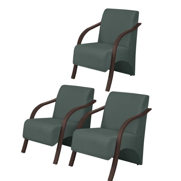 Imagem de Kit3 Poltronas Decorativas Vênus 1 Lugar Braço Pé Madeira D Salla Suede