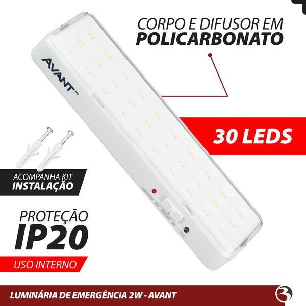 Imagem de Kit5 Luminária Emergência Barra 30 Leds 2w 110v/220v 180lm 6000k - Avant