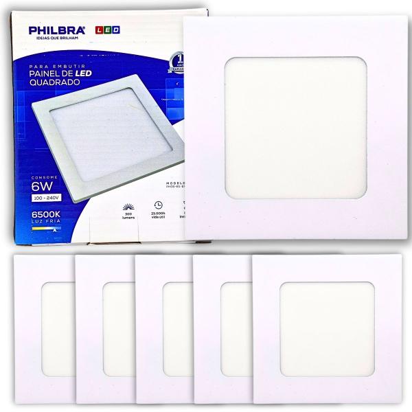 Imagem de KIT5 Painel Plafon Embutir Luminária LED 6W Quadrado Branco Frio 6500K