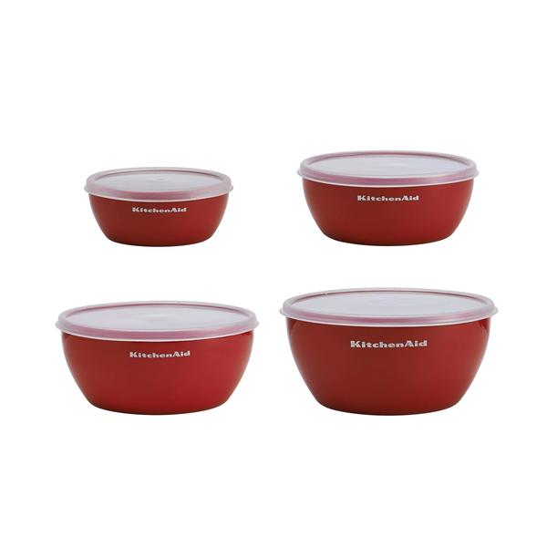 Imagem de KitchenAid Classic Prep Bowls com Tampas, Conjunto de 4, Empire Red