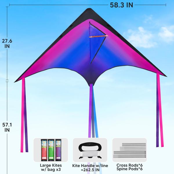 Imagem de Kite JOYIN Large Delta Orange, verde e roxo para crianças e adultos