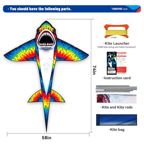 Kite SGFTre Colored Shark Stable, fácil de voar para crianças e adultos Imagem de Kite SGFTre Colored Shark Stable, fácil de voar para crianças e adultos