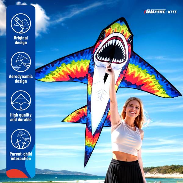 Kite SGFTre Colored Shark Stable, fácil de voar para crianças e adultos Imagem de Kite SGFTre Colored Shark Stable, fácil de voar para crianças e adultos