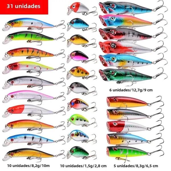 Imagem de Kits de Iscas de Pesca Realistas - Crankbait, Minnow, Popper e Wobbler