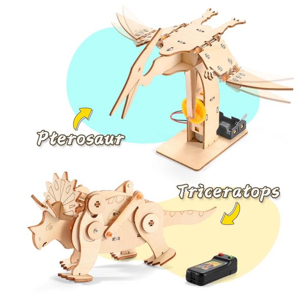 Imagem de Kits STEM Yutin Dinosaur 4 em 1 Brinquedos de construção de madeira de 6 a 12 anos