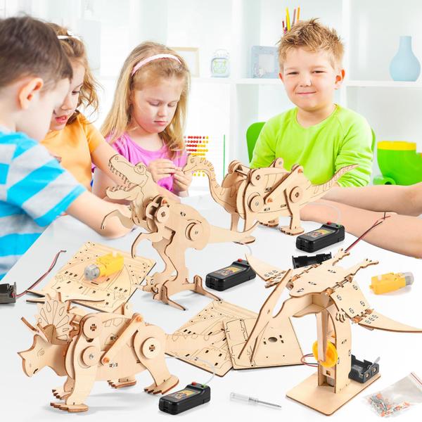 Imagem de Kits STEM Yutin Dinosaur 4 em 1 Brinquedos de construção de madeira de 6 a 12 anos