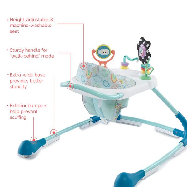 Imagem de Kolcraft Tiny Steps Too 2-em-1 Infant e Baby Activity Walker com Base de Aço, Sentado ou Walk-Behind - Nuvens e Arco-íris