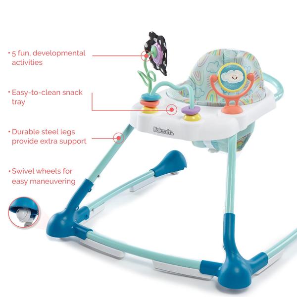 Imagem de Kolcraft Tiny Steps Too 2-em-1 Infant e Baby Activity Walker com Base de Aço, Sentado ou Walk-Behind - Nuvens e Arco-íris