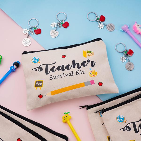 Kolewo4ever 12 peças Valorização do Professor Presentes Conjunto 6 Kit de Sobrevivência do Professor Bolsa de Maquiagem Saco Cosmético e 6 Chaveiros do Professor Apreciação Chaveiro Mulheres Professora Festival Presente de Natal Imagem de Kolewo4ever 12 peças Valorização do Professor Presentes Conjunto 6 Kit de Sobrevivência do Professor Bolsa de Maquiagem Saco Cosmético e 6 Chaveiros do Professor Apreciação Chaveiro Mulheres Professora Festival Presente de Natal