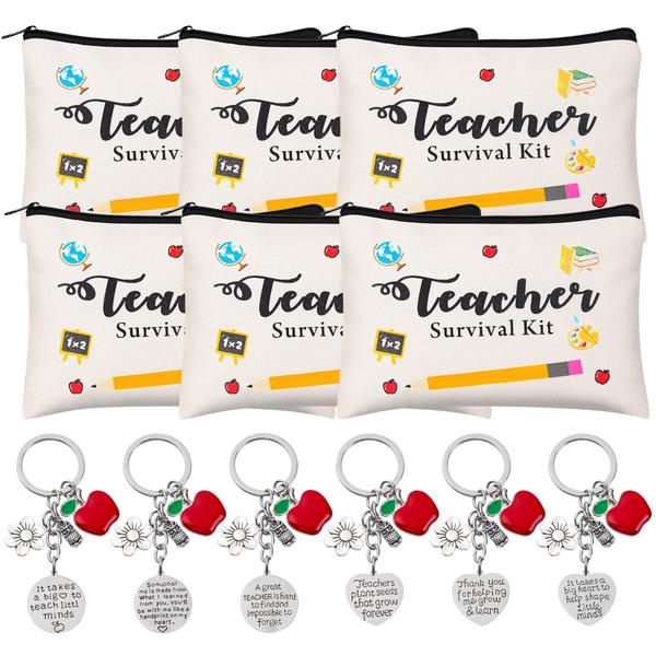 Kolewo4ever 12 peças Valorização do Professor Presentes Conjunto 6 Kit de Sobrevivência do Professor Bolsa de Maquiagem Saco Cosmético e 6 Chaveiros do Professor Apreciação Chaveiro Mulheres Professora Festival Presente de Natal Imagem de Kolewo4ever 12 peças Valorização do Professor Presentes Conjunto 6 Kit de Sobrevivência do Professor Bolsa de Maquiagem Saco Cosmético e 6 Chaveiros do Professor Apreciação Chaveiro Mulheres Professora Festival Presente de Natal