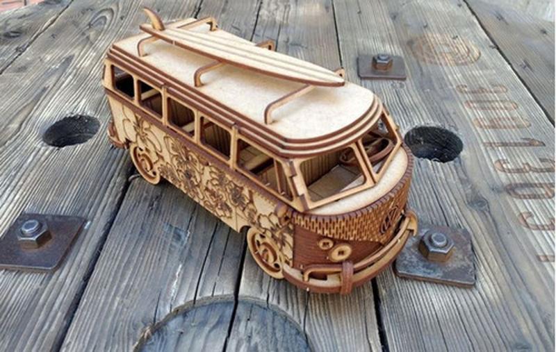 Imagem de Kombi + Moto Harley  Quebra Cabeça 3d. Miniatura Em Mdf