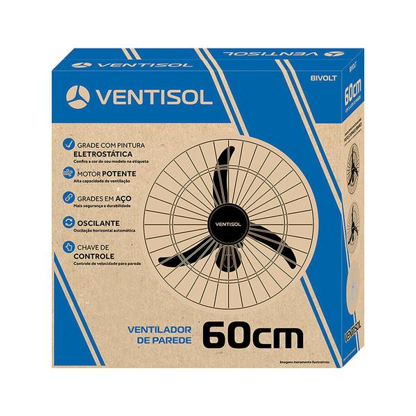 Imagem de Kombo 02 Ventilador de Parede 60cm Ventisol 200W 03 Pas BIVOLT Oscilante