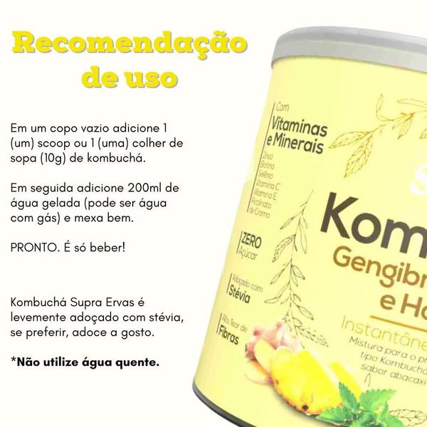 Kombuchá Solúvel Sabor Gengibre, Abacaxi e Hortelã 200g Supraervas Imagem de Kombuchá Solúvel Sabor Gengibre, Abacaxi e Hortelã 200g Supraervas