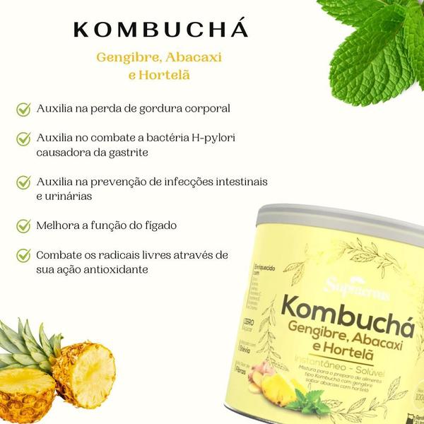 Kombuchá Solúvel Sabor Gengibre, Abacaxi e Hortelã 200g Supraervas Imagem de Kombuchá Solúvel Sabor Gengibre, Abacaxi e Hortelã 200g Supraervas