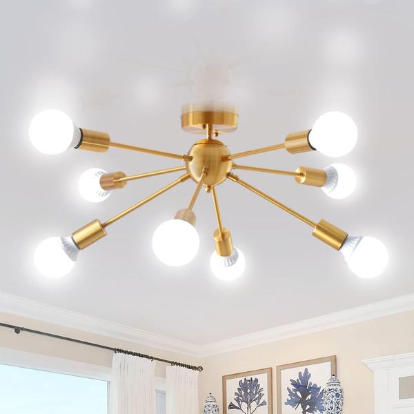 Imagem de KOSTOMO 8 Luz Sputnik Lustre Escovado De Bronze Dourado Rústico Flush Suporte De Altura Ouro Moderno Luminária Pendente Moderno Para Quarto quarto da sala de jantar do banheiro da cozinha (8C Luzes-Ouro)