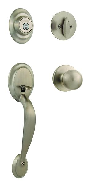 Imagem de Kwikset 96870-090 Dakota Single Cylinder Handleset w/Polo Knob com SmartKey em Níquel Cetim