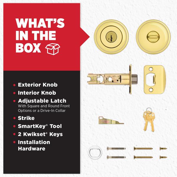 Imagem de Kwikset Juno Keyed Entry Door Knob com Proteção Antimicrobiana Microban com Segurança SmartKey em Latão Polido