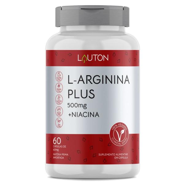 Imagem de L-Arginina Plus 500mg com Niacina Premium Vegano Lauton - Kit 5 potes