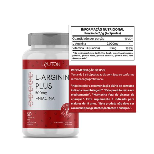 L-Arginina Plus 500mg Lauton 60 Cápsulas Imagem de L-Arginina Plus 500mg Lauton 60 Cápsulas
