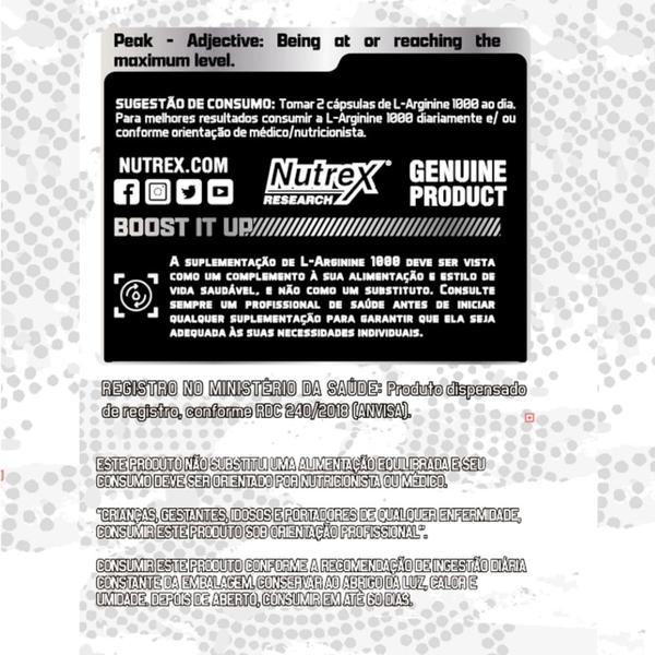 L- Arginine 1000 120 Capsulas Nutrex Imagem de L- Arginine 1000 120 Capsulas Nutrex