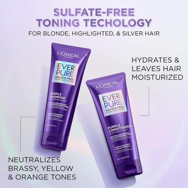 Imagem de L'Oreal Paris EverPure Brass Toning Purple Sulfate Free Shampoo and Conditioner, 6.8 fl Oz (Conjunto de 2)