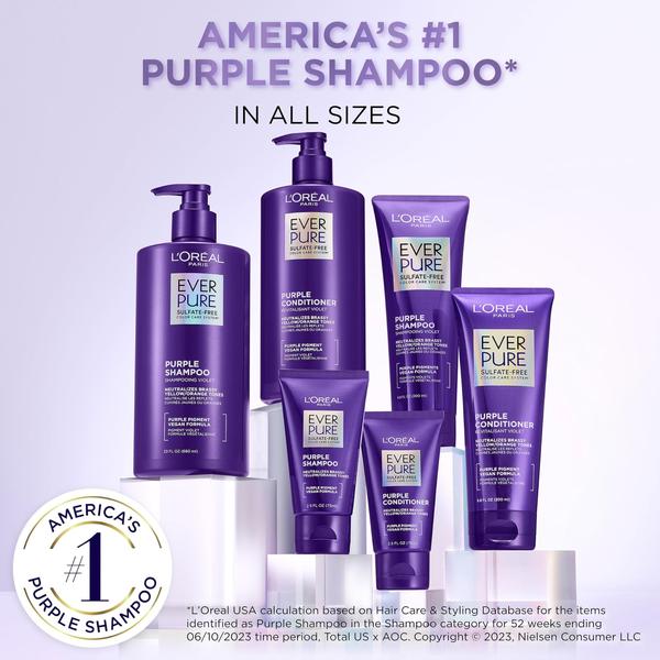 Imagem de L'Oreal Paris EverPure Brass Toning Purple Sulfate Free Shampoo and Conditioner, 6.8 fl Oz (Conjunto de 2)