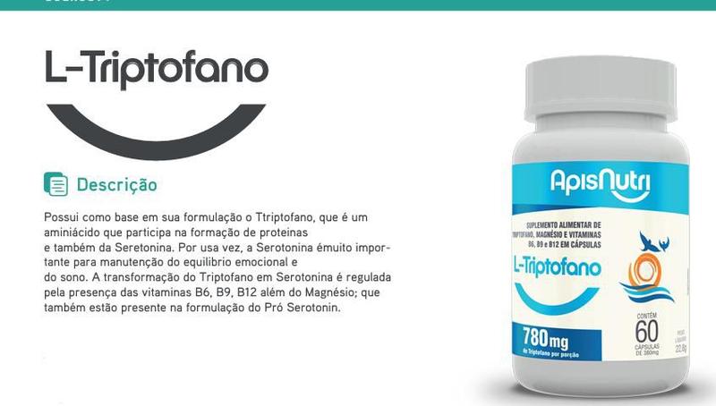 Imagem de L-Triptofano 780mg Suplemento em Cápsulas Apisnutri - SV