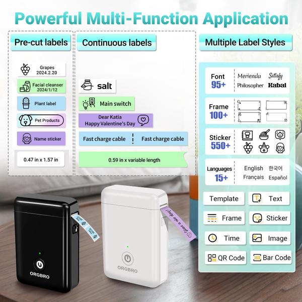 Imagem de Label Maker ORGBRO X1 Bluetooth portátil com cortador azul