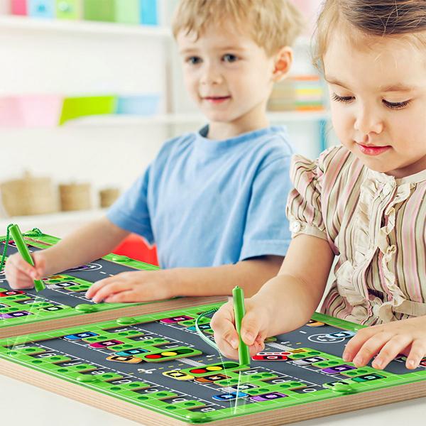 Imagem de Labirinto Magnético do Alfabeto Madeira Montessori Brinquedo Educativo Infantil Estacionamento de Carros