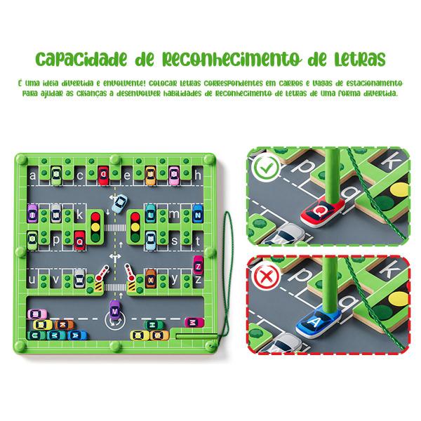 Imagem de Labirinto Magnético do Alfabeto Madeira Montessori Brinquedo Educativo Infantil Estacionamento de Carros