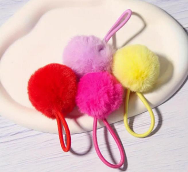 Imagem de Laço de Cabelo Pompom Para Criança Elástico com Bola de Pelo para Prender o Cabelo