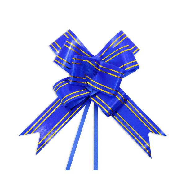 Laço pronto p/ presente 47cm - Azul Escuro c/ dourado 100un - Rio Tijucas Imagem de Laço pronto p/ presente 47cm - Azul Escuro c/ dourado 100un