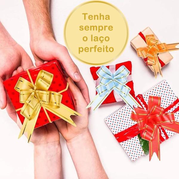Laço pronto p/ presentes 20cm - Amarelo c/ dourado 200un - Rio Tijucas Imagem de Laço pronto p/ presentes 20cm - Amarelo c/ dourado 200un