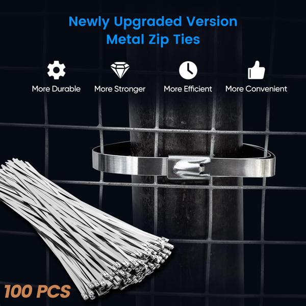 Laços de zíper de metal Neojao 304, aço inoxidável, 30 cm, 100 unidades Imagem de Laços de zíper de metal Neojao 304, aço inoxidável, 30 cm, 100 unidades