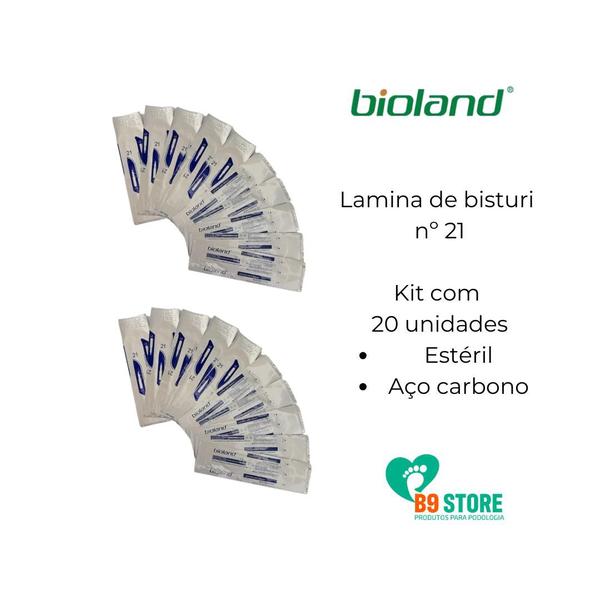 Imagem de Lamina Bisturi 21 Bioland 20 unid  e cabo 4 Thimon 1 unid