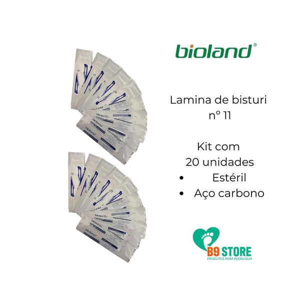 Imagem de Lâmina de bisturi nº 11 Aço Carbono Bioland c/ 20 und