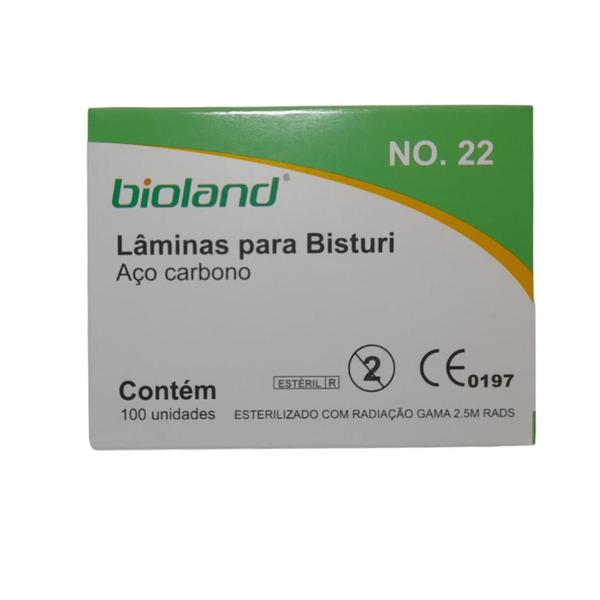 Imagem de Lâmina de bisturi nº 22 Aço Carbono Bioland c/100 und