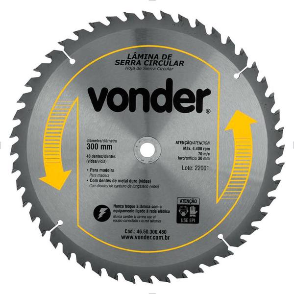 Lâmina de Serra Circular com Vídea 300x30mm 48 Dentes Vonder Imagem de Lâmina de Serra Circular com Vídea 300x30mm 48 Dentes Vonder