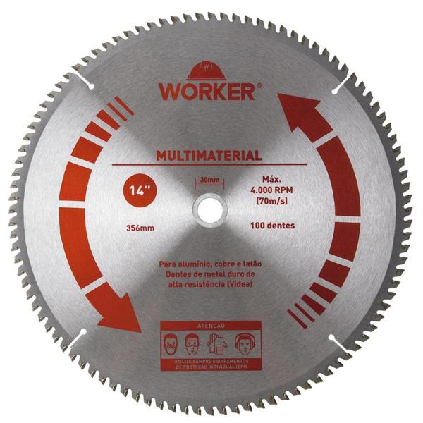 Imagem de Lâmina De Serra Circular Multimaterial 14'' 100 Dentes 30mm WORKER 471631