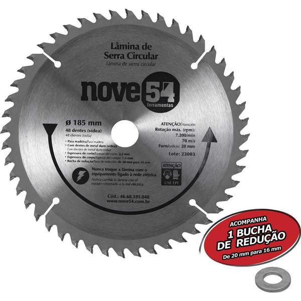 Lâmina de serra circular vídea 185mm 48 dentes Nove54 Imagem de Lâmina de serra circular vídea 185mm 48 dentes Nove54