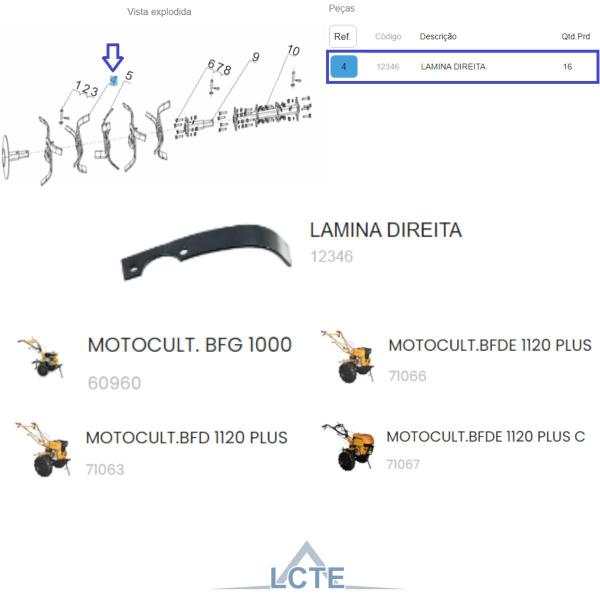 Imagem de Lâmina Direita P/ Motocultivador Diesel 1120C Buffalo 12346