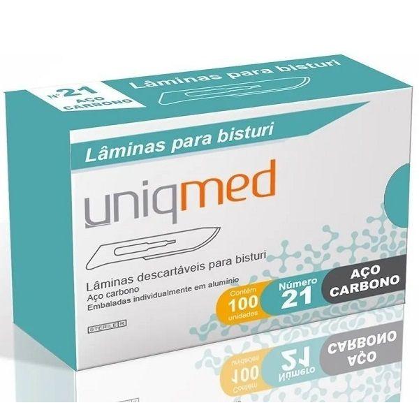 Imagem de Lamina para Bisturi AÇO Carbono N21 CX com 100 Unidades Uniqmed