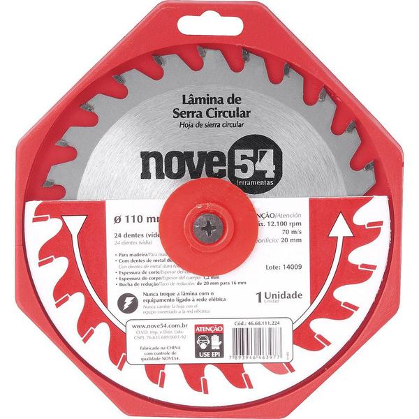 Imagem de Lamina Serra Circular Vídea 110x20x1,8mm 24 Dentes 12100 Rpm