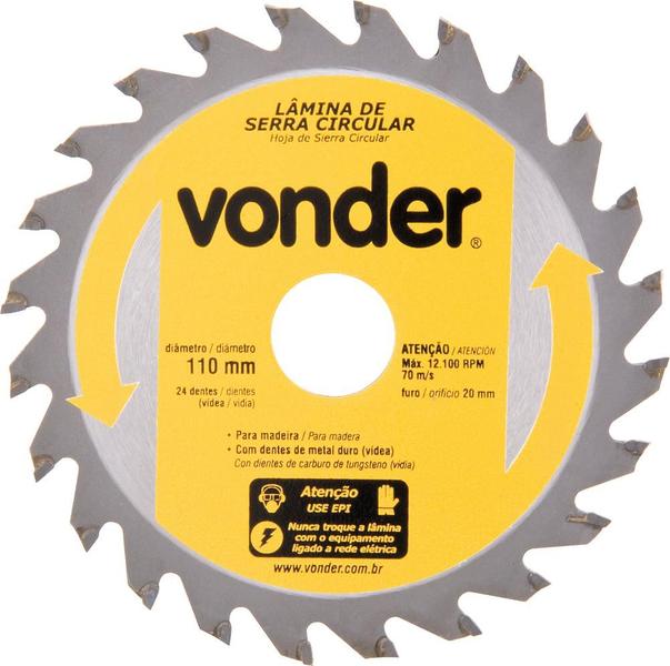 Imagem de Lamina serra circular vídea 110x20x2,6mm 24 dentes 12100 rpm para madeira com 3 peças - Vonder