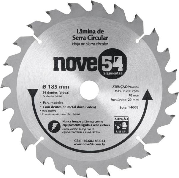 Imagem de Lamina Serra Circular Vídea 185x20x2,2mm 24 Dentes 7200 Rpm 