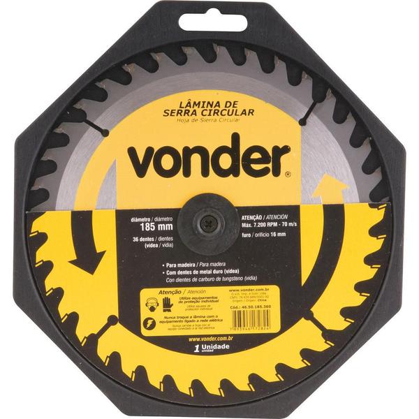 Lamina Serra Circular Vídea 185x20x2,6mm 36 Dentes 7200 Rpm - Vonder Imagem de Lamina Serra Circular Vídea 185x20x2,6mm 36 Dentes 7200 Rpm