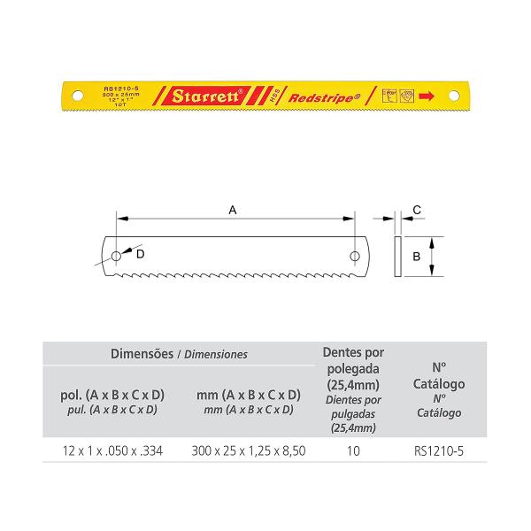 Imagem de Lâmina Serra Máquina HSS 10 Dentes Starrett RS1210-5 12"